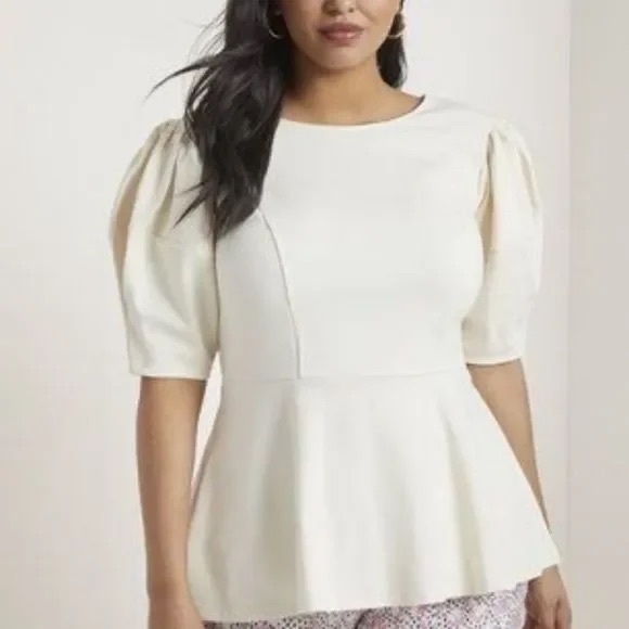 Eloquii Tops - Eloquii puff sleeve ponte peplum top